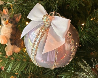 Christmas Fancy Ornament, Christmas Bling Ornament, Christmas Ball, Unbreakable Decorations, Christmas Gift, Lilac Bling Decorated Ornament