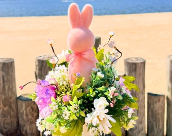 Easter Bunny Centerpiece, Floral Decoration Table Top, Floral Arrangement, Spring Centerpiece-French Country Decor, Rabbit Topper Spring
