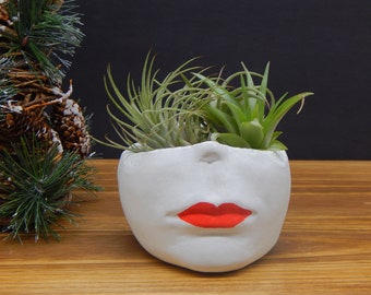 Concrete Face Planter, Minimalist, Succulent Planter Flower Pot, Human Face Sculpture Shaped, Concrete Air Plant Pot, Modern Cactus Planter