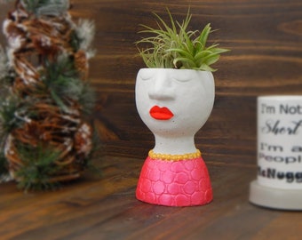 Concrete Face Planter, Cement Head Plant Pot, Lady Vase, Unique Painted Face Planter, Succulent Pot, Cactus Flower Pot, Mothers Day Gifts