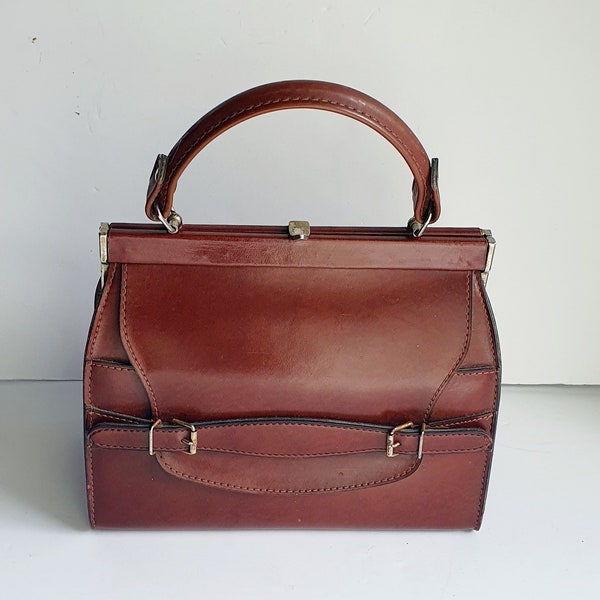 Brown leather bag, 1930s vintage bag, original, womens bag, day bag, Thirties fashion