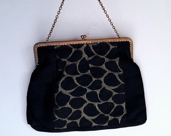 1950's evening bag, gold and black, fifties style, evening purse