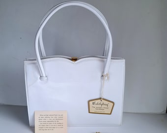 White Waldy bag, vintage still with tags, white handbag , 1960’s, top handle, occasion bag,  style