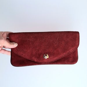 Vintage Handtasche aus weinrotem Wildleder, 1980er Jahre, Elgee, echte Ledertasche