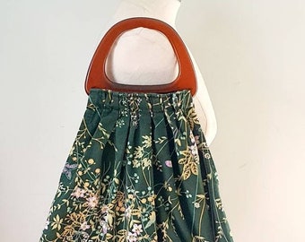 Vintage 70s Floral Fabric Bag with Amber Plastic Handles