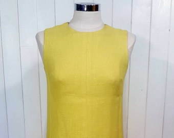 Vintage dress, MOD, bright yellow, linen dress, 1960's dress, shift dress, Size 8-10, vintage clothing,