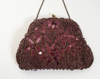 Beaded Purse Evening Bag Top Clasp Sequins Brown Retro Style – Venus  Vintage Thrift & Antiques