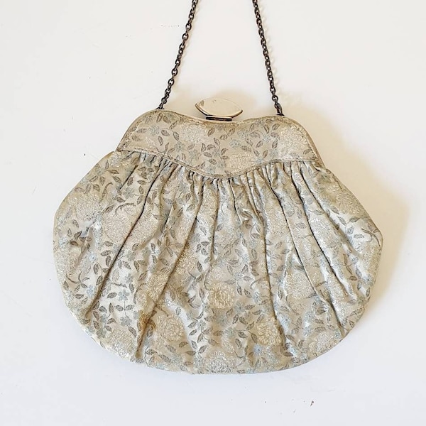 Sac des années 1950, argent et bleu, sac de soirée, joli fermoir, sac de fête, sac de mariage