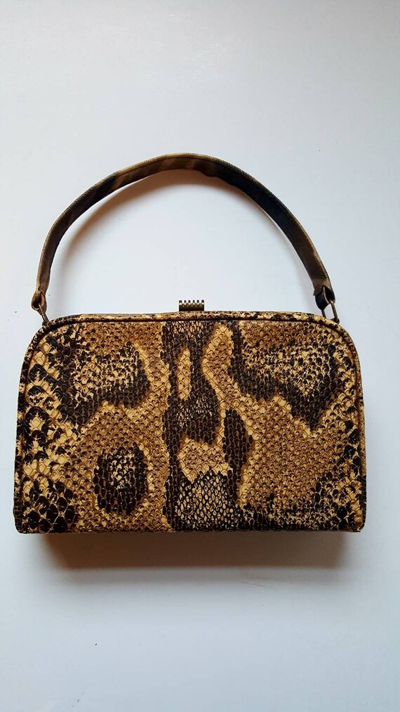 Faux snakeskin bag, 1940's, vintage bag, box bag,… - image 2