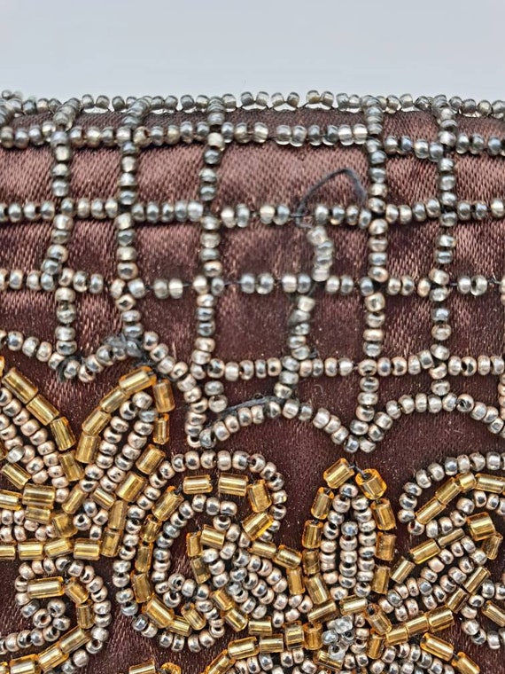 Vintage beaded Bag, French, 1940's, brown, bronze… - image 6