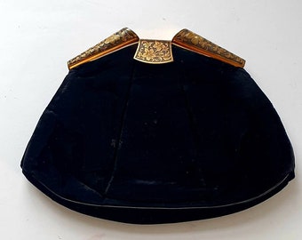 Velvet twenties clutch bag, 1920&#39;s antique evening bag, stunning clasp