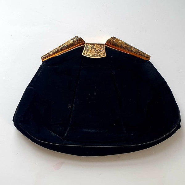 Velvet twenties clutch bag, 1920's antique evening bag, stunning clasp