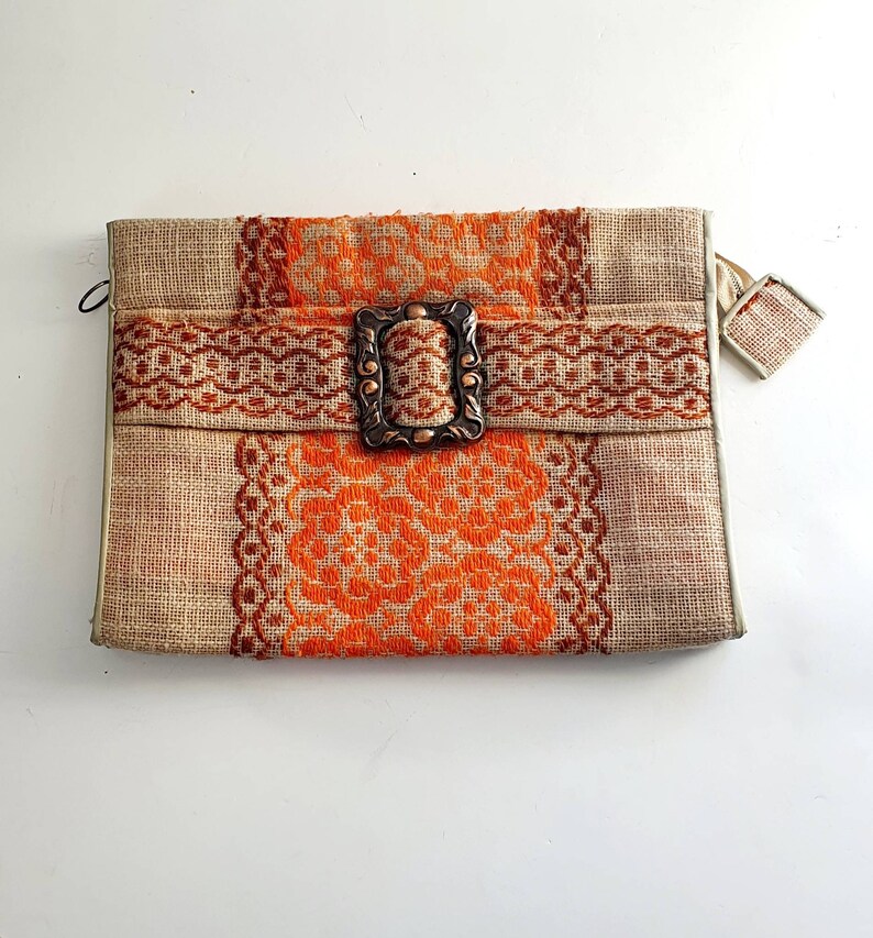 1970's Clutch Bag Hessian Fabric Orange and Brown Etsy UK