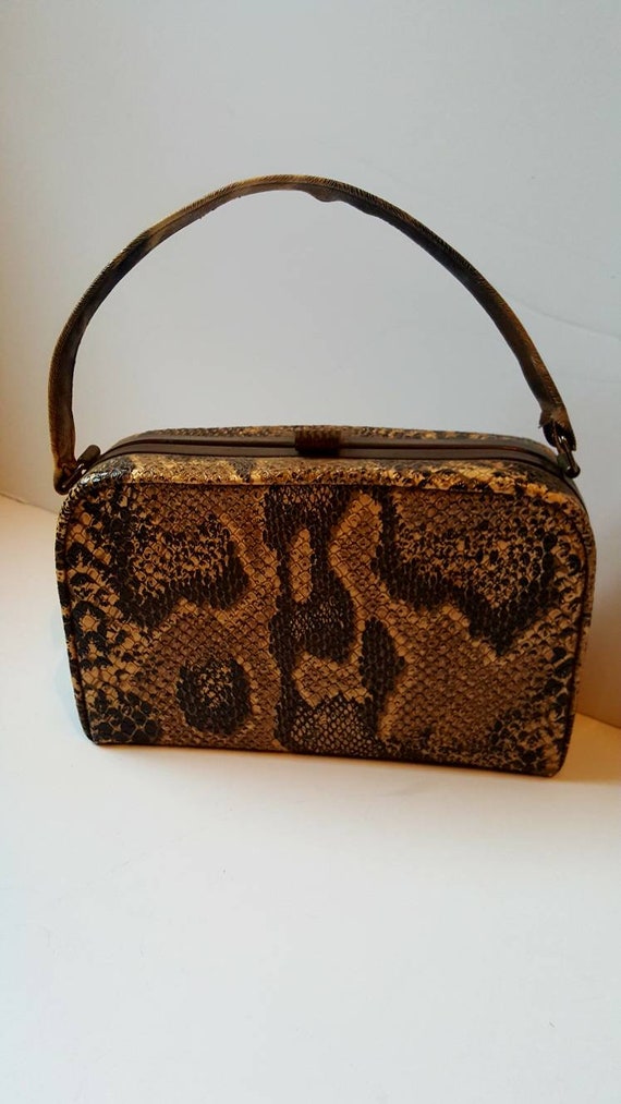 Faux snakeskin bag, 1940's, vintage bag, box bag,… - image 1