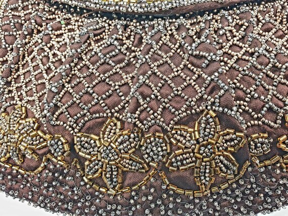 Vintage beaded Bag, French, 1940's, brown, bronze… - image 5