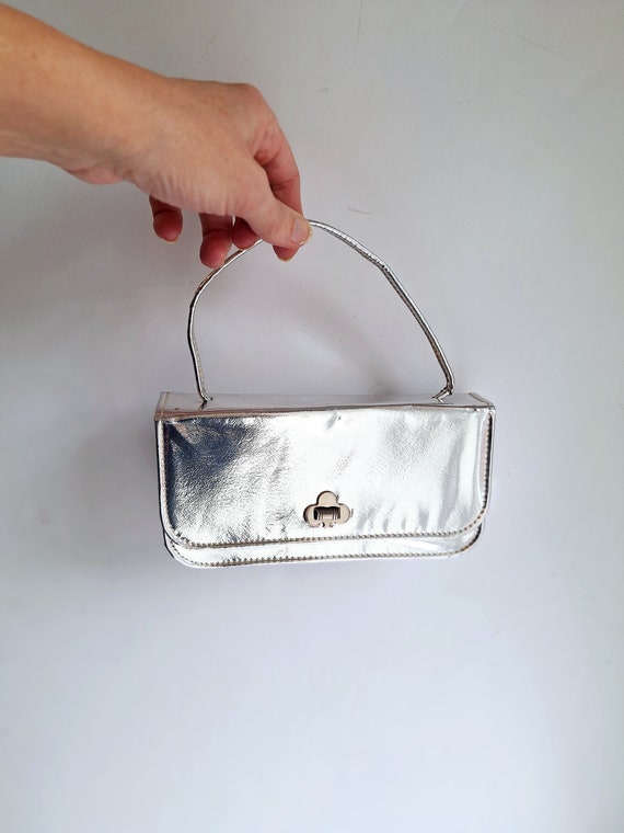 1960’s silver evening bag, wedding bag, box bag, … - image 1