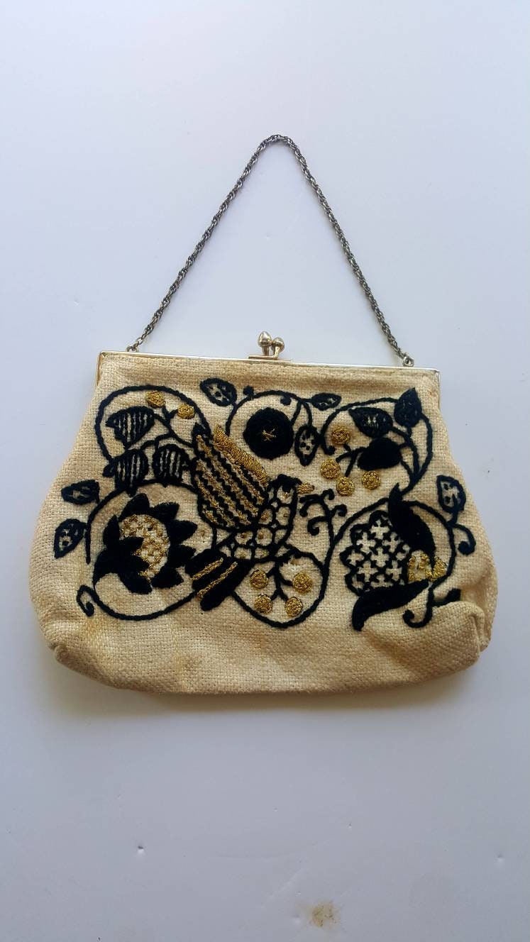 Folksy Vintage Evening Bag 1950's Embroidered Fifties Etsy UK