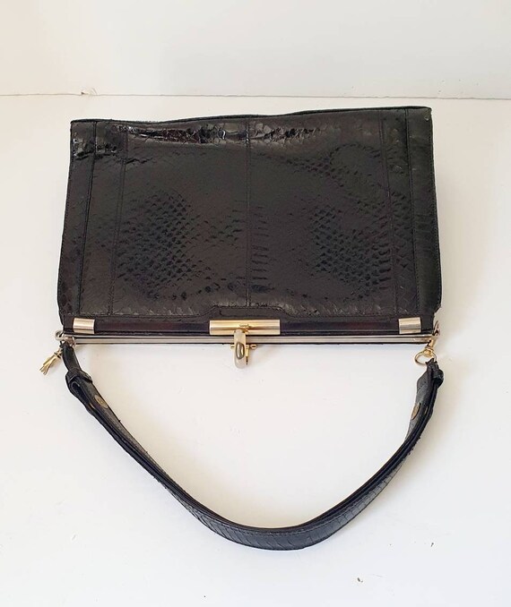 1930's black day bag, snakeskin, original mirror.… - image 4