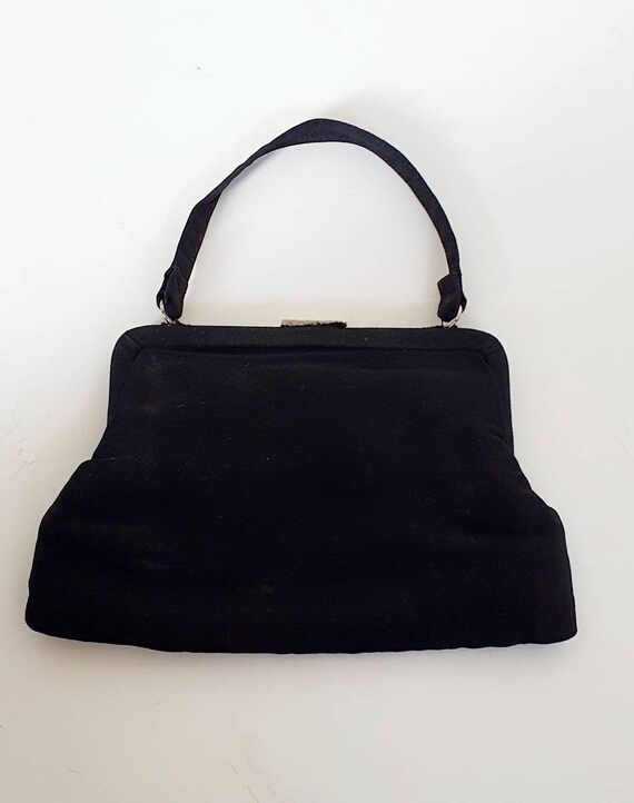 Vintage black floral evening bag, 1930's art deco… - image 5