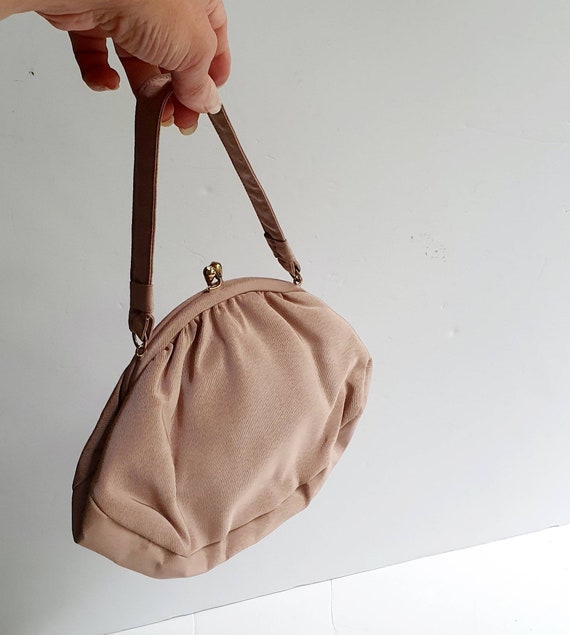 Vintage nude/ecru bag, Forties style, taffeta bag… - image 6