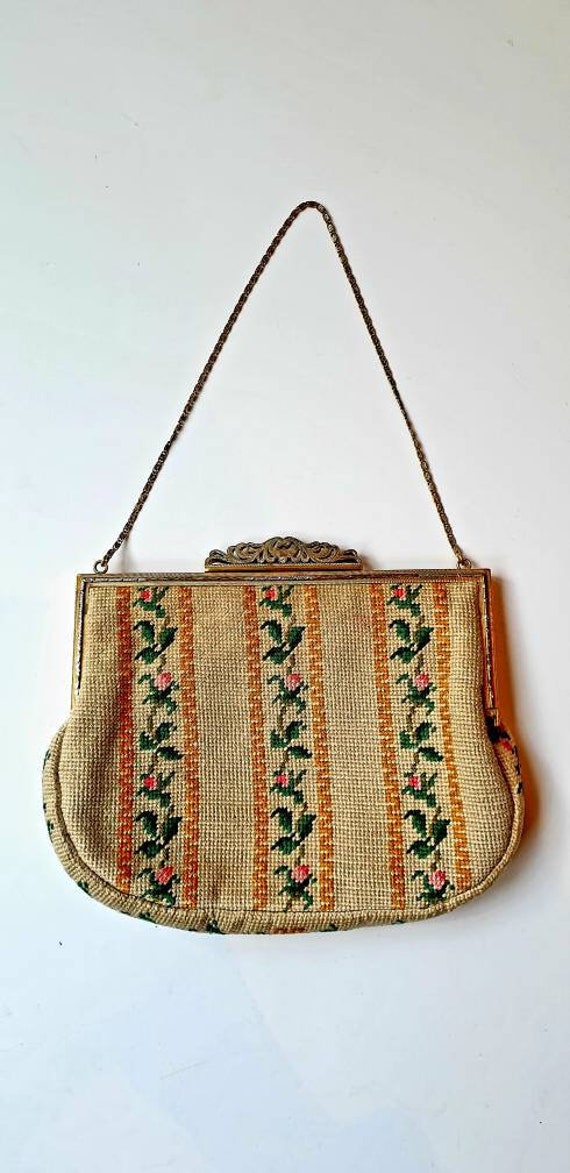 Tapestry bag, 1950's vintage, cream and yellow, ro