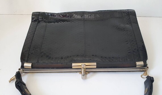 1930's black day bag, snakeskin, original mirror.… - image 6