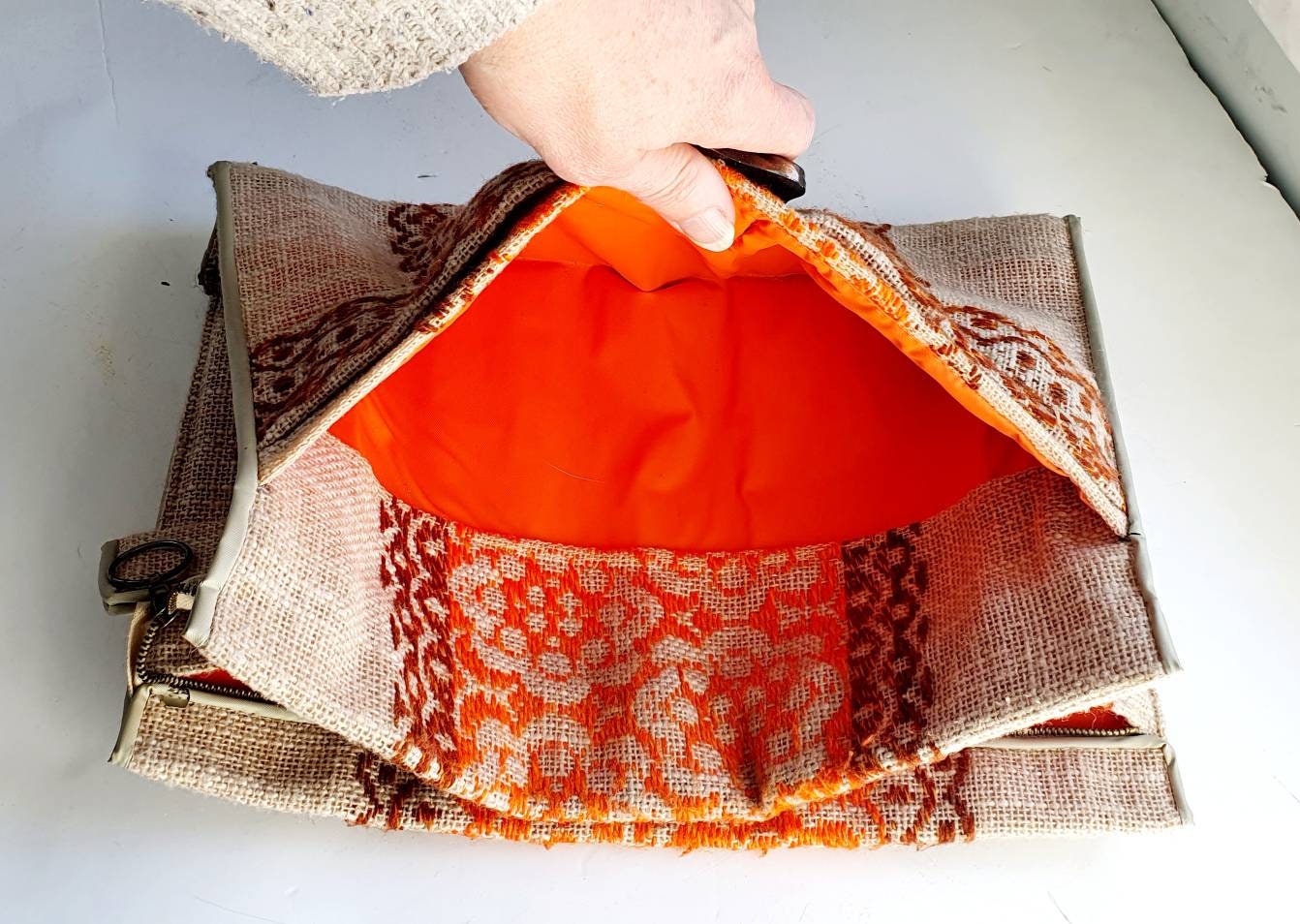 1970's Clutch Bag Hessian Fabric Orange and Brown Etsy UK