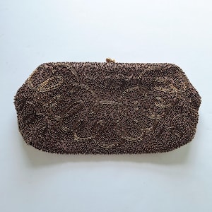 Fifties copper brown beaded vintage clutch bag, excellent condition, Vintage evening purse,  1950s, womens clutch bag