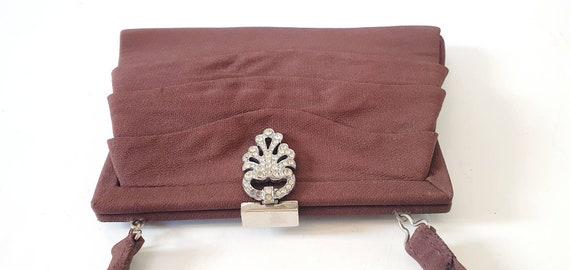 Vintage brown diamante evening bag, Thirties, ple… - image 3