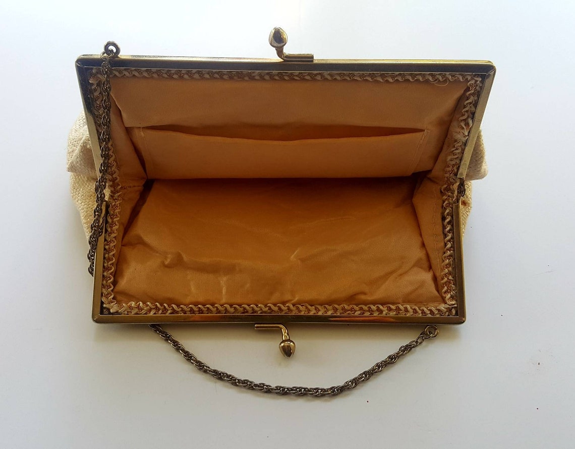 Folksy, Vintage Evening Bag, 1950's, Embroidered, Fifties, Black, Cream