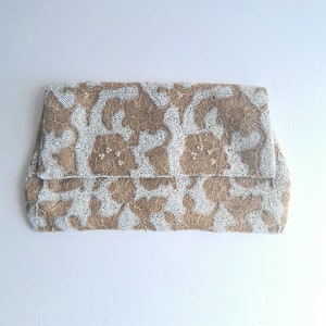 Hermoso bolso vintage con cuentas, marfil, beige, años 30, años treinta, bolso de noche, bolso de embrague, bolso de boda