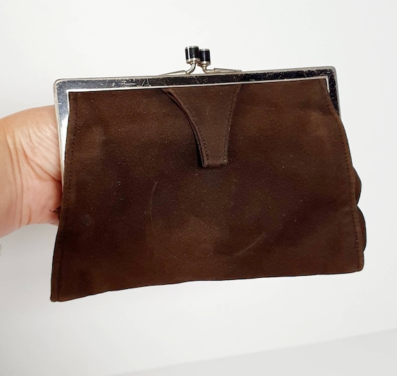 Art deco brown suede vintage clutch bag, evening … - image 1