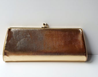 1950's gold vintage evening bag, clutch and chain handle option, wedding bag, Fifties fashion