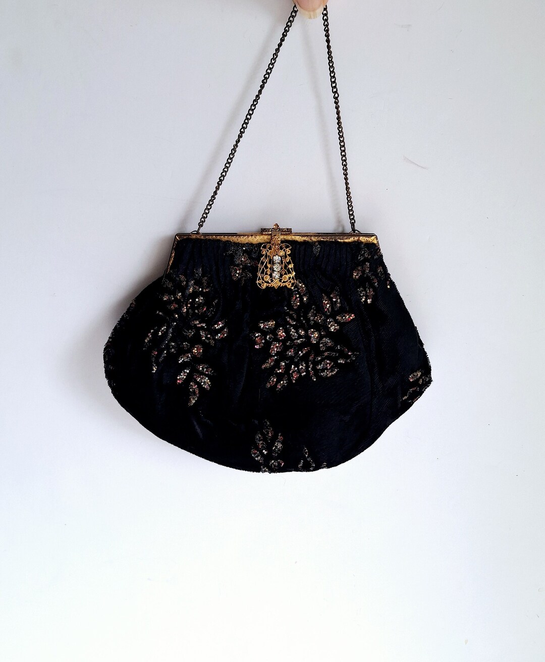 Vintage Black Velvet Evening Bag With Peacock Embroidery main image 1