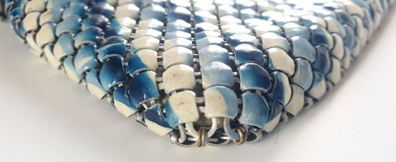 Art Deco vintage bag, blue and white enamel mesh,… - image 9