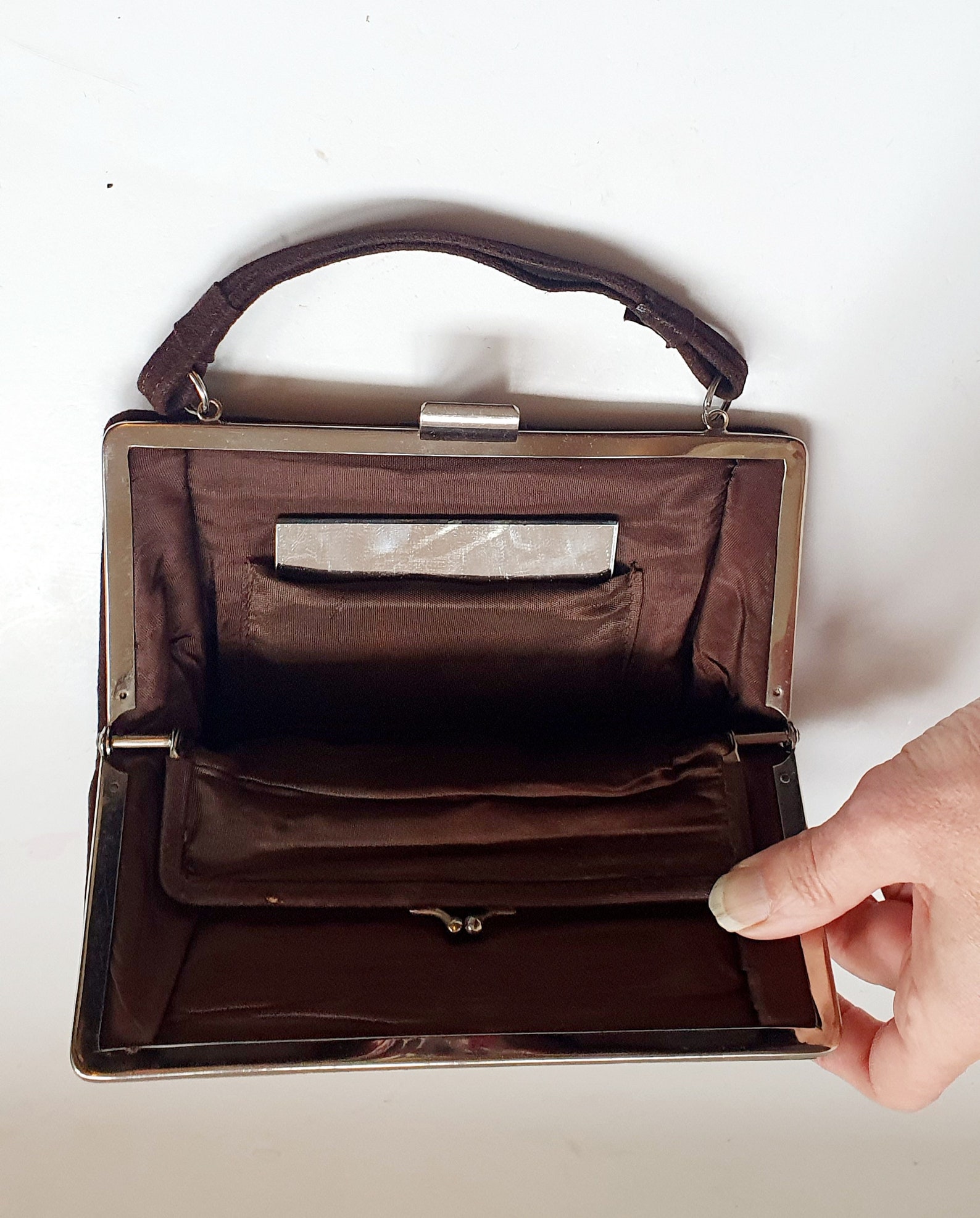 1940s Black Suede Wristlet Evening Bag main image 0