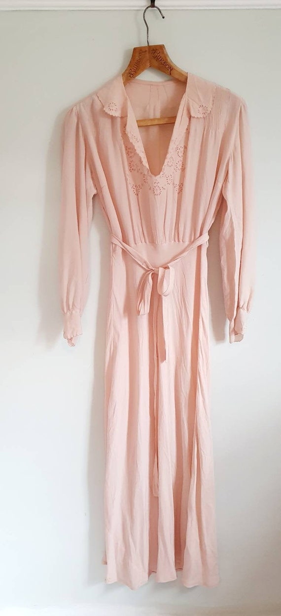 Thirties soft pink vintage silk slip dress, brode… - image 1