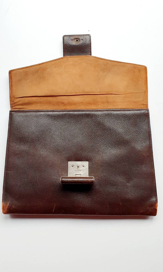 Large brown leather clutch bag, vintage 1930's bag, u… Gem