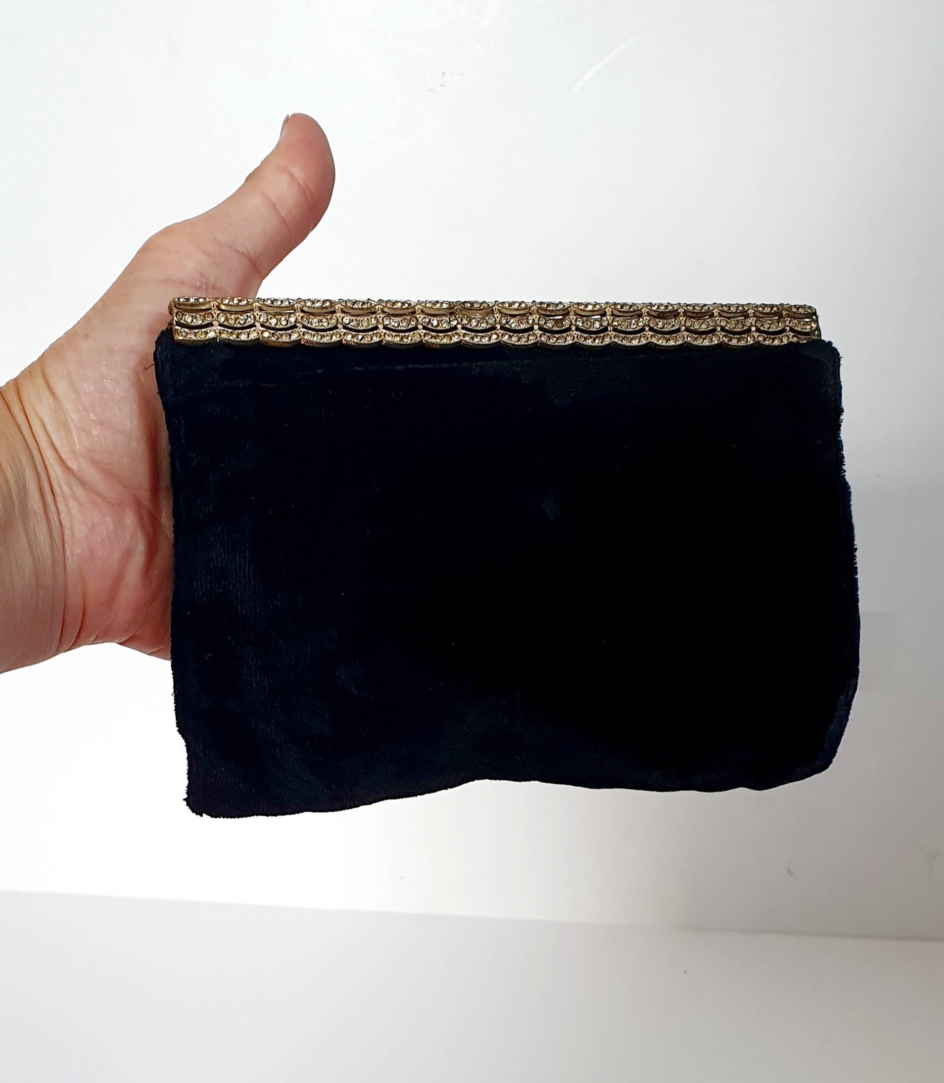 Vintage Bergdorf Goodman Black Velvet Bag Rhinestone Encrusted Clasp - Ruby  Lane
