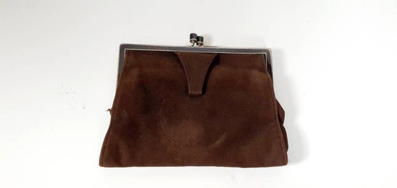 Art deco brown suede vintage clutch bag, evening … - image 4