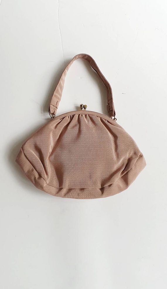 Vintage nude/ecru bag, Forties style, taffeta bag… - image 1
