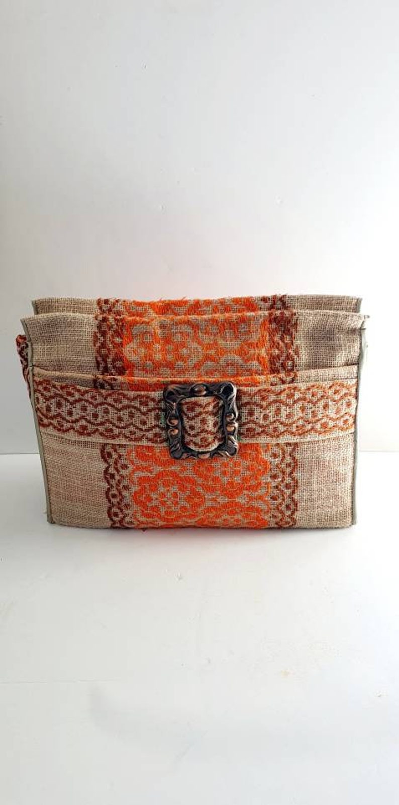 1970's Clutch Bag Hessian Fabric Orange and Brown Etsy UK