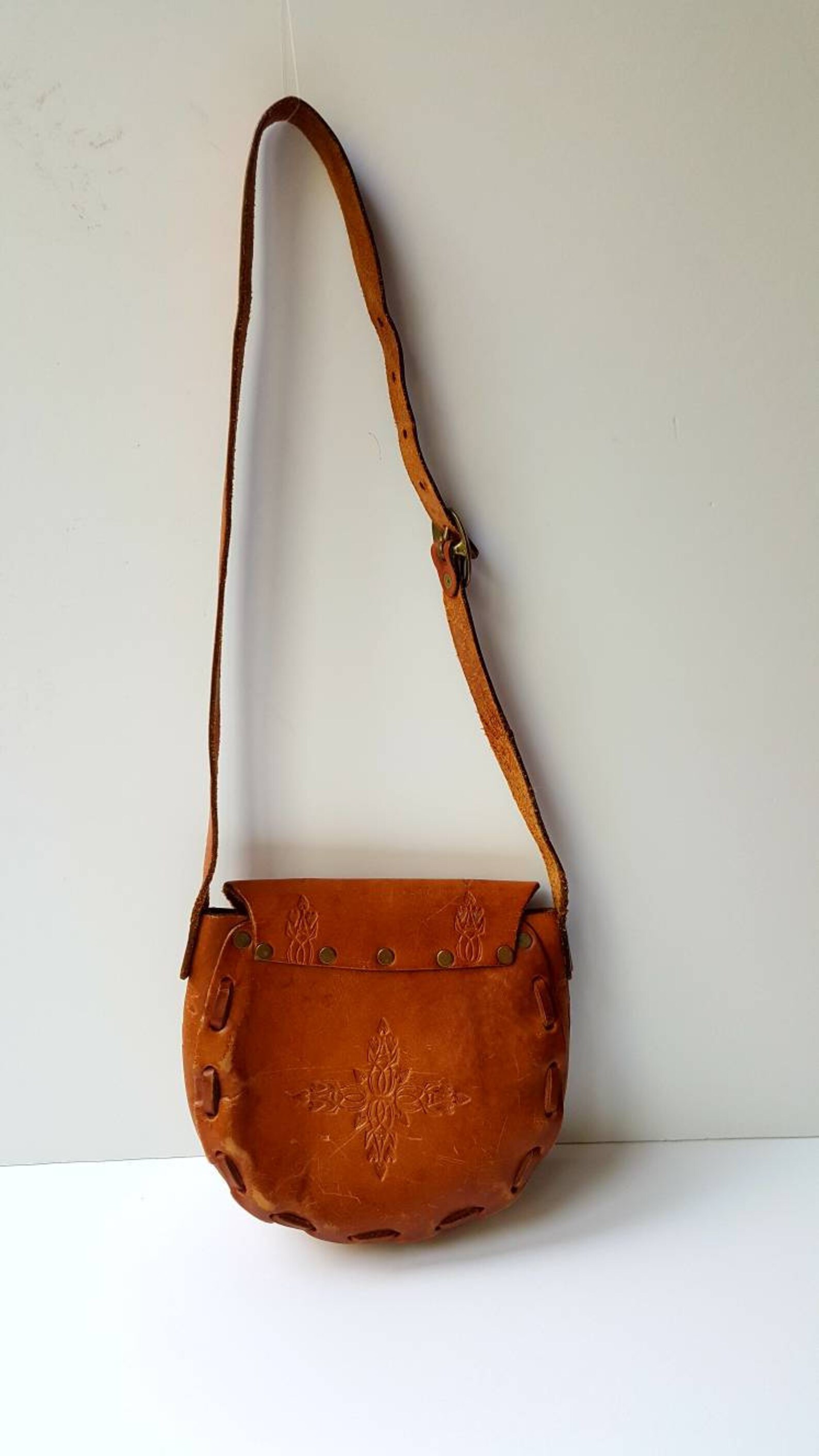 Vintage Saddlebag Brown leather bag 1970's Tan leather Etsy