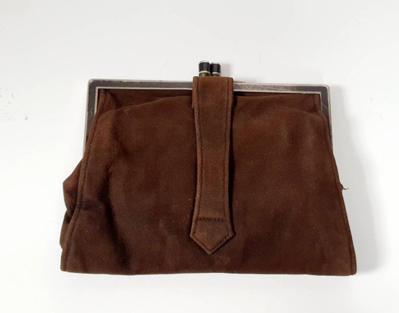 Art deco brown suede vintage clutch bag, evening … - image 5