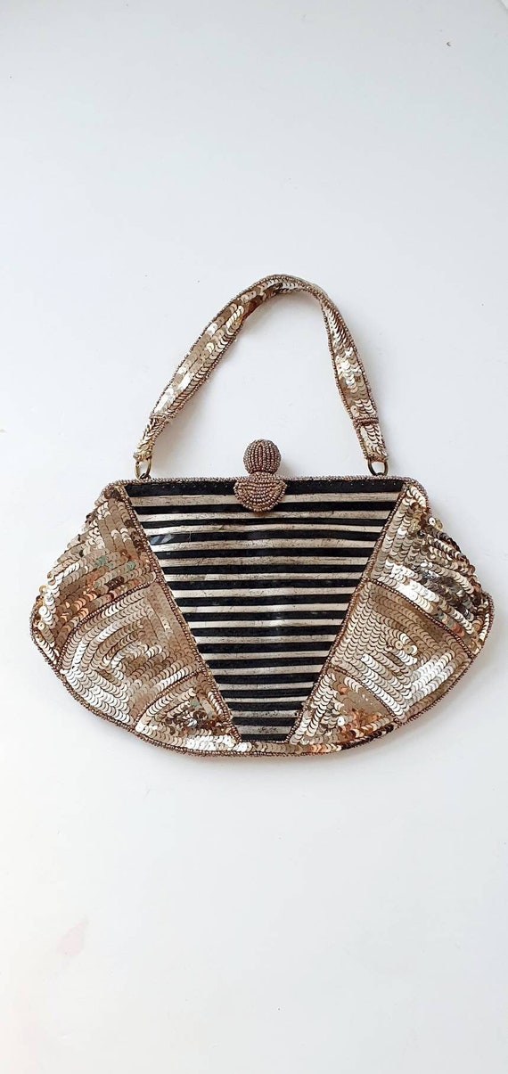 Vintage Brown Satin Evening Bag with Beads - Clutches & Evening Bags