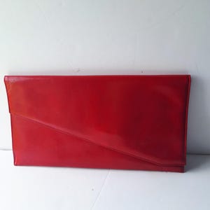 Seventies vintage Bag, red bag, leather bag, clutch bag, 1970&#39;s bag, envelope clutch, large clutch bag