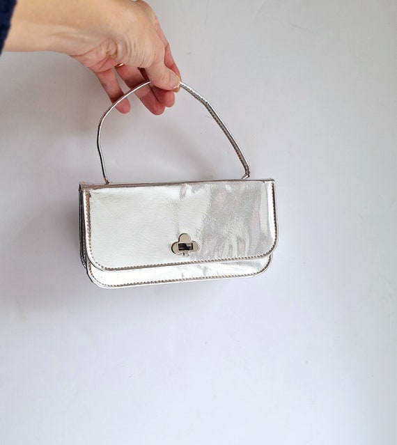 1960’s silver evening bag, wedding bag, box bag, … - image 9
