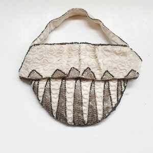 Vintage cream and silver beaded bag, evening bag, wedding bag, made in Belguim
