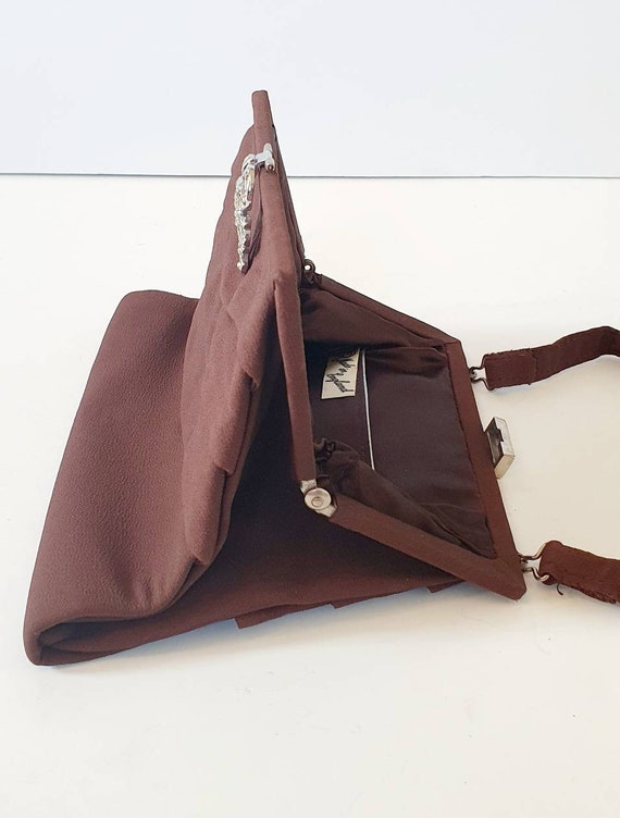 Vintage brown diamante evening bag, Thirties, ple… - image 4