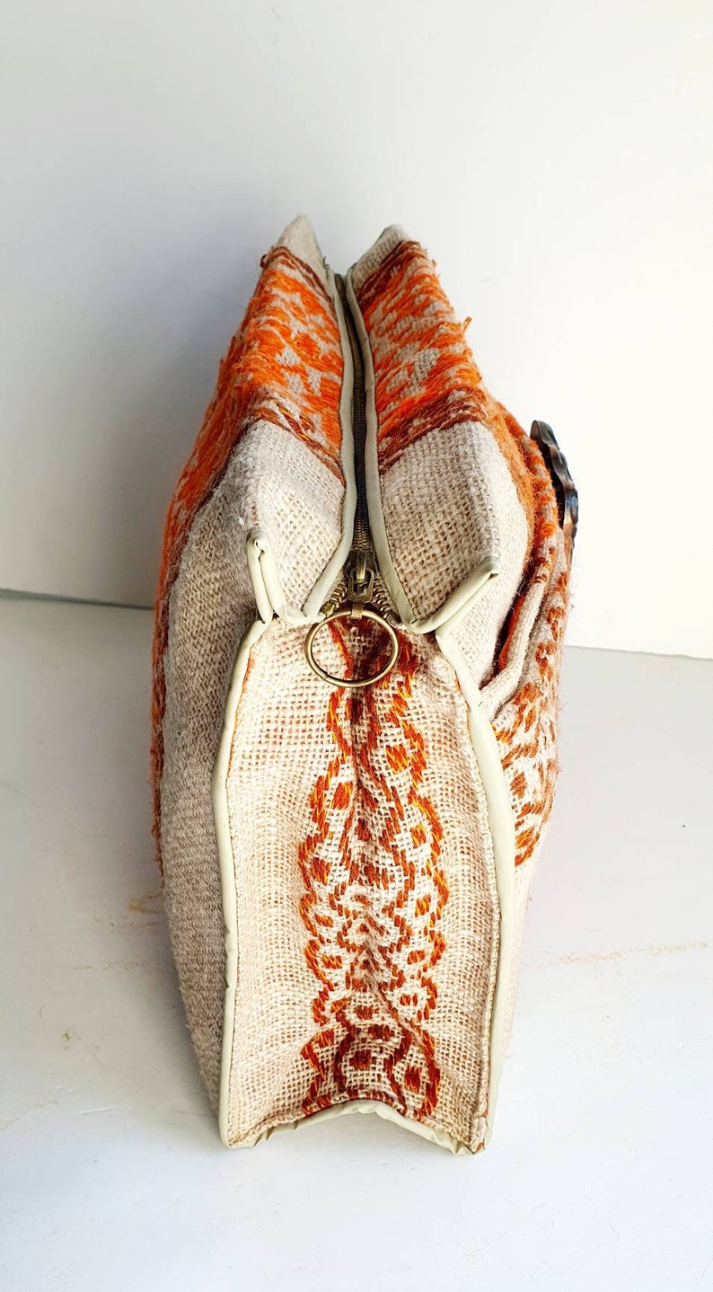 1970's Clutch Bag Hessian Fabric Orange and Brown Etsy UK
